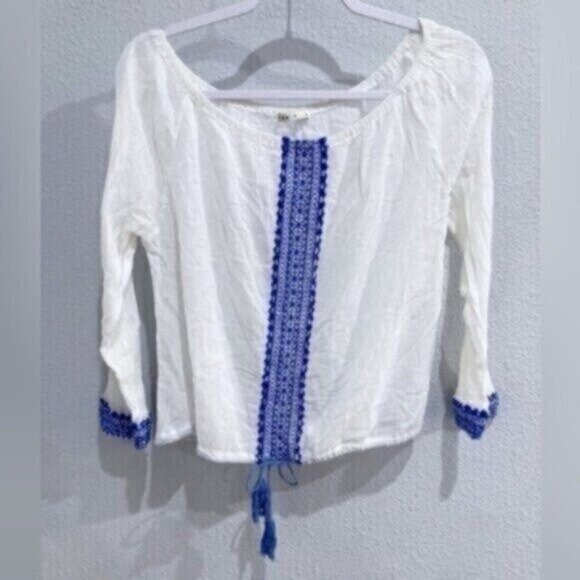Vitamin A Embroidered Boho Gauze Top Feminine Sheer Beachy Swim Chic Long Sleeve - Picture 1 of 7